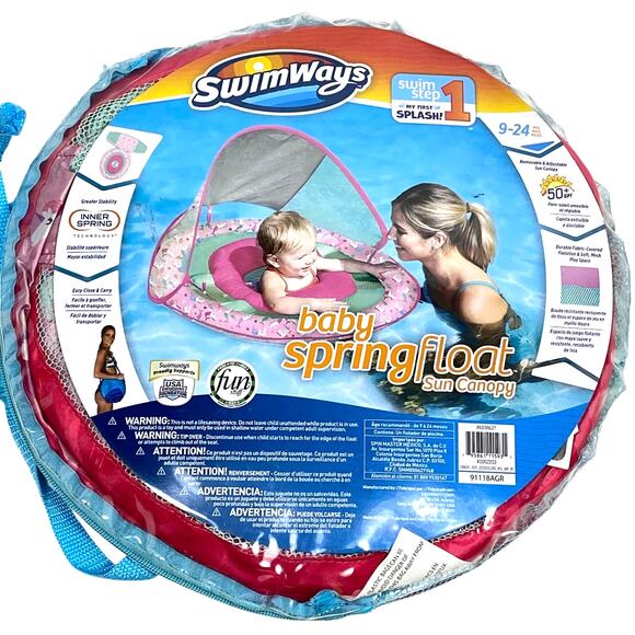 Swim Ways Baby Float with Sun Canopy 9-24 Months Summer Pool Toys Pink Girl New - Picture 1 of 5